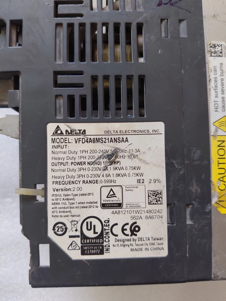 DELTA ELECTRONICS VFD4A8MS21ANSAA VFD DRIVE TESTED OK